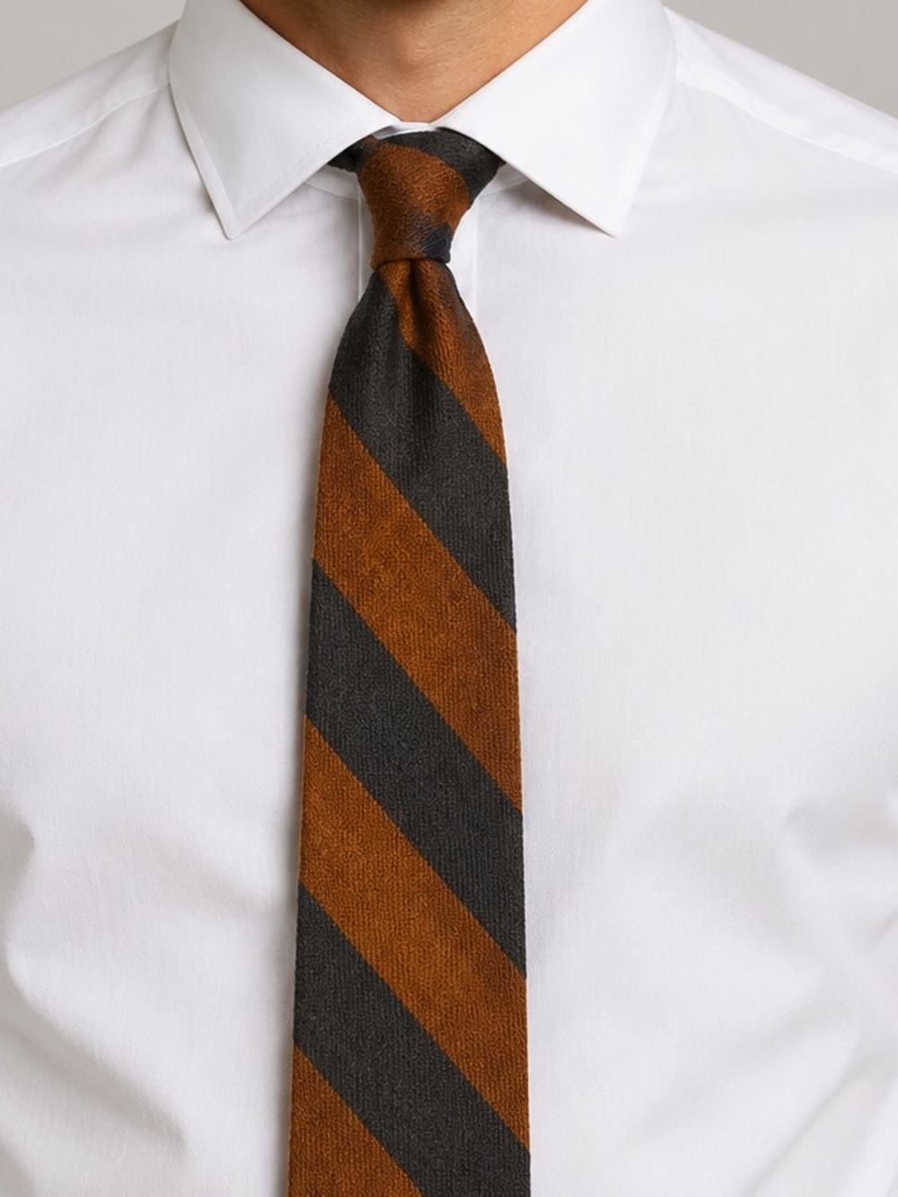 Nicky Handmade Silk Repp Tie with Brown and Navy Stripes | Made in Italy